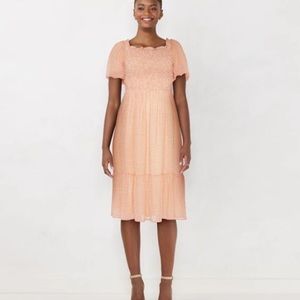 New LC Lauren Conrad Puff-Sleeve Smocked Midi Dress